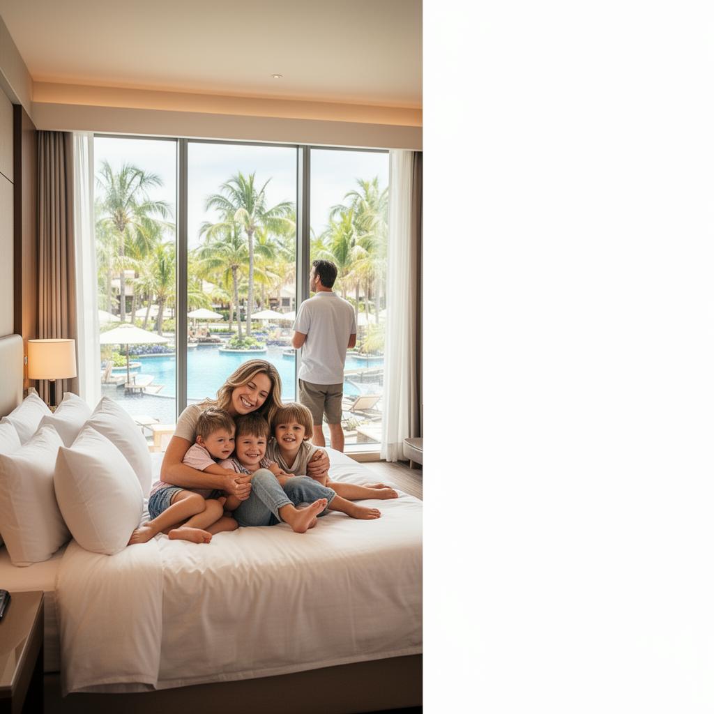 Famille profitant d'un hôtel de luxe